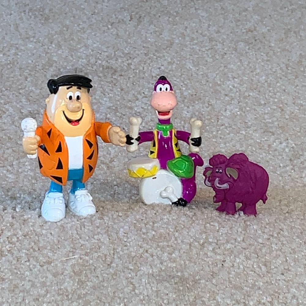 Vintage Fred Flintstone and Dino Figurines with Elephant, 1991